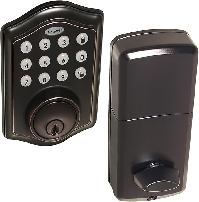 Honeywell Safes & Door Locks - Keyless Entry Door Lock with Smart Electronic Keypad Deadbolt - Easy Installation & 50 Different Pin Codes - Auto Lock - Oil Rubbed Bronze - 2.9 x 2 x 6.2 in - 8712409