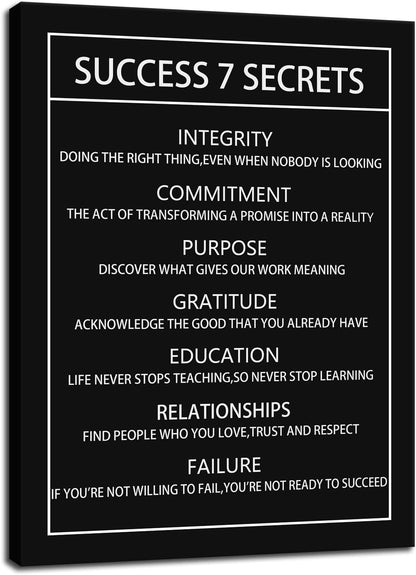 Success 7 Secrets Motivational Canvas Wall Art for Office Inspirational Poster Print Artwork Painting Picture for Framed Home Decoration Living Room Bedroom Ready to Hang [18''W X 24''H]