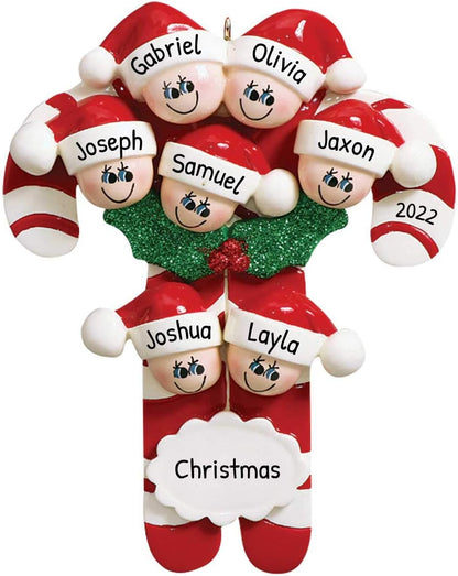 Candy Cane Family of 7 Ornament 2025 Personalized Family Christmas Ornaments 2025 | Holiday Keepsake Holly Berries Personalized Tree Ornaments for Grandchildren, Siblings & Grandkids of Seven Ornament