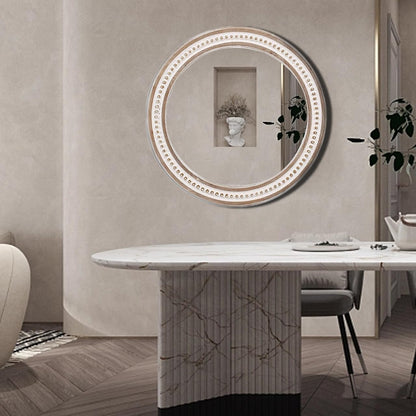 32'' Boho Wooden Large Round Wall Mirrors, Rustic Farmhouse Circle Mirrors Decorative for Bathroom, Bedroom Over Sink, Living Room, Entryway