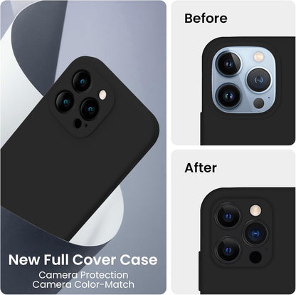 FireNova Designed for iPhone 13 Pro Case, Silicone Upgraded [Camera Protection] Phone Case with [2 Screen Protectors], Soft Anti-Scratch Microfiber Lining Inside, 6.1 inch, Black
