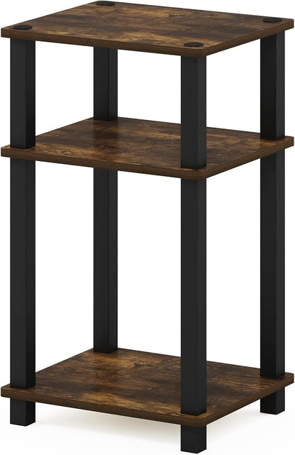 Furinno JUST Side Table, 3-Tier Open Shelf End Table, Toolless Assembly Night Stand, Bedside Table with Square Tube, for Living Room, Bedroom, Amber Pine