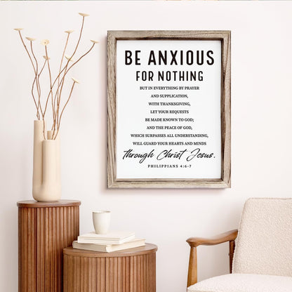 Christian Wooden Wall Signs, Farmhouse Home Decor, Christian Hanging Decor, Living Room Decors, Framed Wall Plaque Sign 15 * 11.5 inches, Be Anxious for Nothing Sign