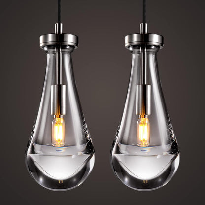 Raindrop Pendant Lights Set of 2, Nickel Pendant Lights Kitchen Island, Brushed Nickel Kitchen Island Light Dining Room Light Fixture, Chandelier for Bedroom Bathroom,Bulb Included