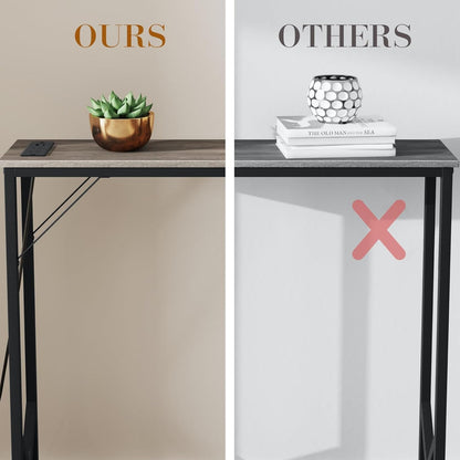 63'' Console Table, Skinny Entryway Table with Fast-Charging Station, Narrow Long Sofa Table, Behind Slim Couch Table for Entrance, Hallway, Living Room Decor ST-GY160-1