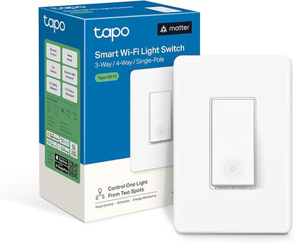 TP-Link Tapo Smart Switch, Single-Pole/3-Way/4-Way, Matter Compatible, Energy Monitoring, Neutral Wire Required, Works with Alexa, Siri, Google Home, SmartThings, UL Certified, 2.4GHZ Wi-Fi, Tapo S515