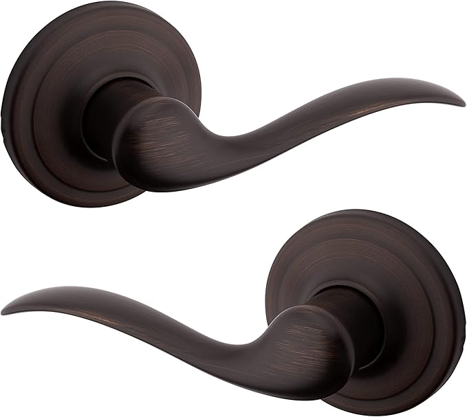 Kwikset Tustin Dummy Door Handle, Single Sided Lever for Closets, French Double Doors, and Pantry, Venetian Bronze Non-Turning Right Handed Interior Push/Pull Lever, with Microban Protection