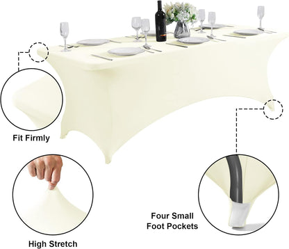 SuperO 2Pack Waterproof Spandex Table Cover for 6FT Table Universal Fitted Stretch Tablecloth for Party, Banquet, Wedding and Events-Ivory