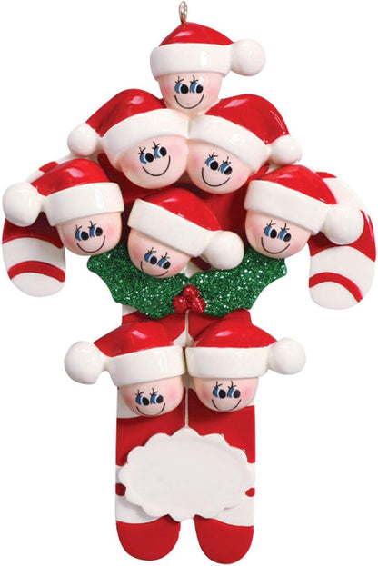Candy Cane Family of 8 Ornament 2025 Personalized Family Christmas Ornaments 2025 | Holiday Keepsake Holly Berries Personalized Tree Ornaments for Grandchildren, Siblings & Grandkids of Eight Ornament