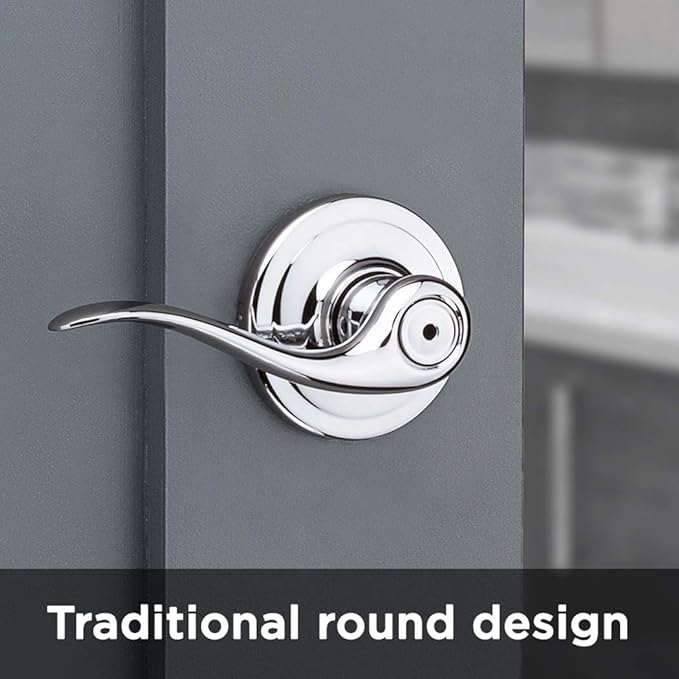 Kwikset Tustin Interior Privacy Door Handle with Lock, Door Lever For Bathroom and Bedroom, Polished Chrome Reversible Keyless Turn Lock