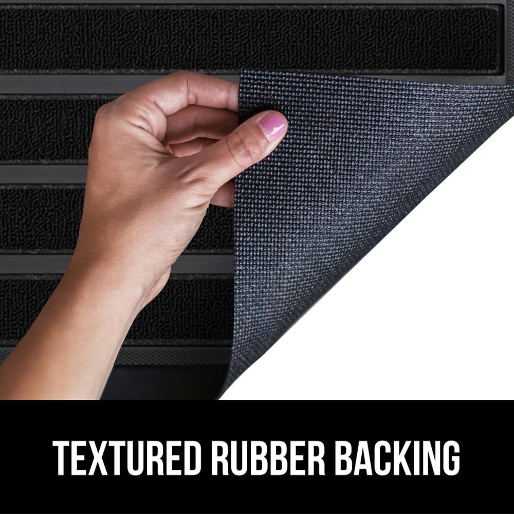 GORILLA GRIP 100% Waterproof All-Season WeatherMax Doormat US Designed Natural Rubber, Stain and Fade Resistant, Low Profile Indoor Outdoor Door Mats, Easy Clean Patio Mat, 17x29, Black Stripe