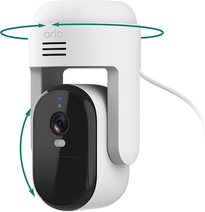 Arlo Essential Pan Tilt Security Camera 2K - Wired Plug-in Power Outdoor Camera, Person Recognition, Package Detection, Animated Preview, 1-Month Trial of Secure Plan, Auto Motion Tracking, 1 Cam