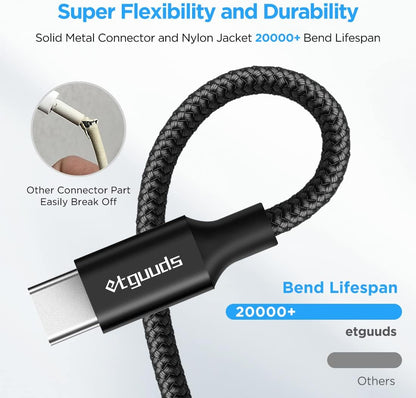 etguuds 6ft USB A to USB C Cable 3A Fast Charging, 2-Pack USB A to USB Type C Charger Cord for iPhone 16 15 Pro/Pro Max/Plus, for Samsung Galaxy S24 S23 S22 S21 S20 S10 A55 A54 Flip Note, Moto, Black
