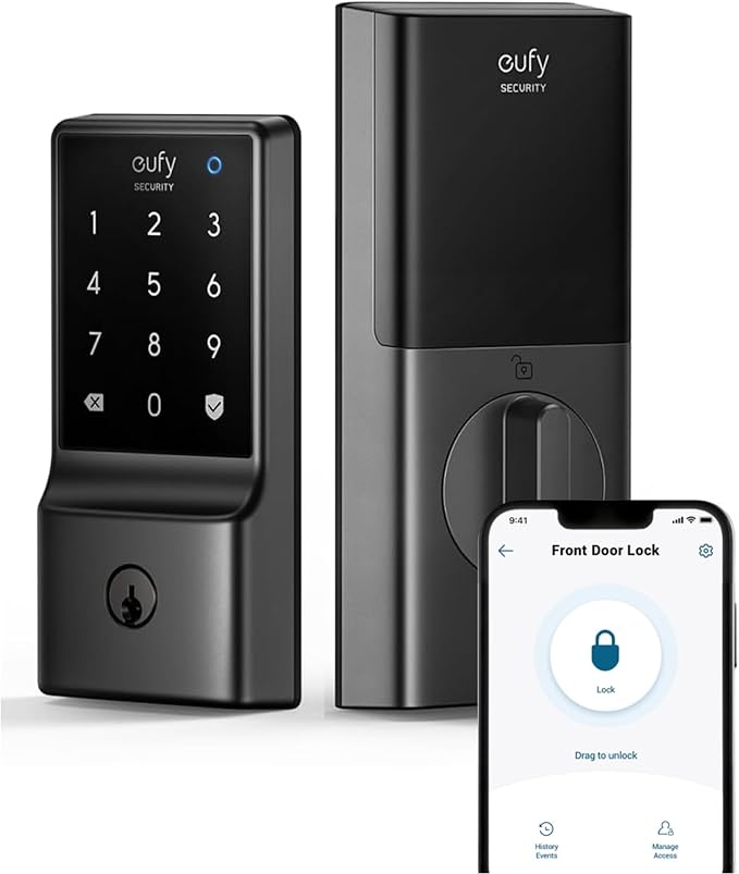 eufy Security Smart Lock C210, Keyless Entry Door Lock, Built-in WiFi Deadbolt, Smart Door Lock, No Bridge Required, Easy Installation, Touchscreen Keypad, App Remote Control, 4 AA Batteries Included
