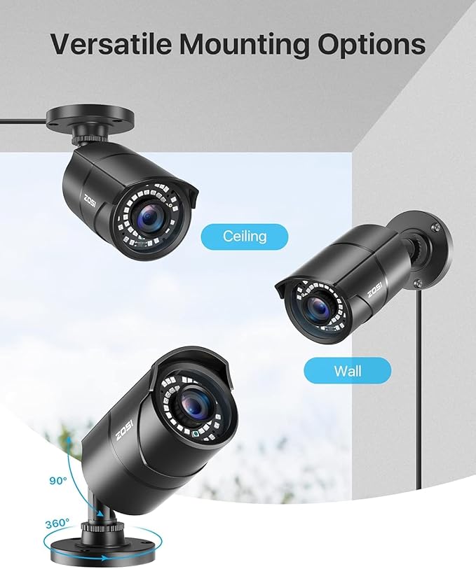 ZOSI 1080P 1920TVL Security Camera Outdoor Indoor,Hybrid 4-in-1 TVI/CVI/AHD/960H CVBS Bullet Cam for Analog Home Office Surveillance DVR CCTV System,IP67 Weatherproof,120ft IR Night Vision,Black