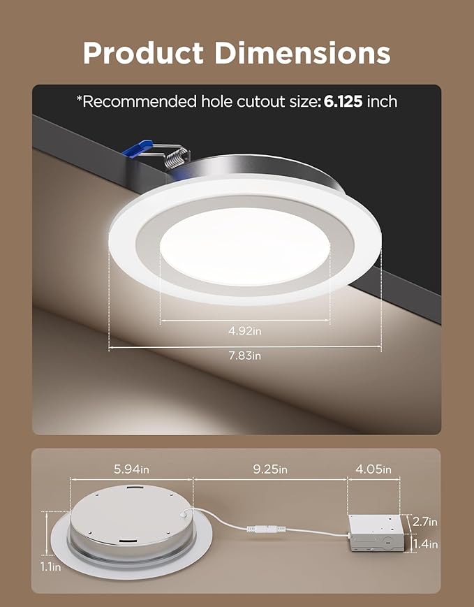 Govee Smart Recessed Lighting 6 Inch, Matter RGBIC LED Recessed Light Work with Alexa, Google Assistant, Dimmable 1100LM Canless Downlight with Junction Box for Living Room, Bedroom, Kitchen 4 Pack