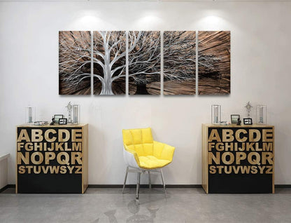 Yihui Arts Tree of Life Metal Wall Art Set - Handcrafted 3D Aluminum Sculpture, Silver Couples Artwork for Home Decor - Perfect Living Room, Bedroom, or Office Accent