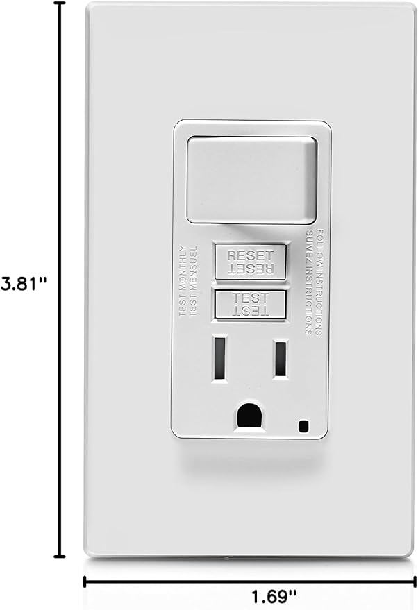 Leviton GFCI Switch Outlet Combo, 15 Amp, Self Test, Tamper-Resistant with LED Indicator Light, Saves Space, GFSW1-W, White