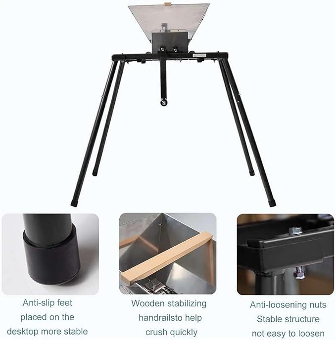 SQUEEZE master Fruit Apple Wine Classic Crusher With Stand-7 Litre/1.8Gallon Manual Grinder- Large Stainless Steel Hoopper-Nylon Teeth-Black