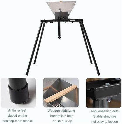 SQUEEZE master Fruit Apple Wine Classic Crusher With Stand-7 Litre/1.8Gallon Manual Grinder- Large Stainless Steel Hoopper-Nylon Teeth-Black