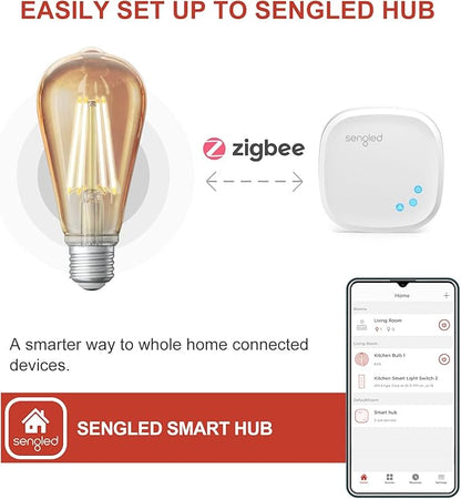 Sengled Zigbee Smart Bulb, Smart Hub Required, Work with SmartThings and Echo with built-in Hub, Voice Control with Alexa and Google Home, Amber Warm 2000K Smart Edison Bulbs, 60W Equivalent 1 Pack