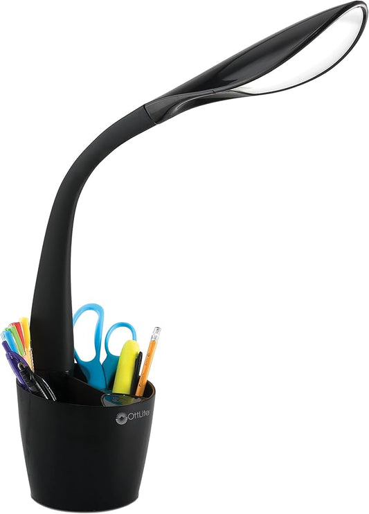 Ottlite LED Desk Space Organizer Lamp - 4 Brightness Levels, Additional Storage, Great for Workstation, Offices, Dorms