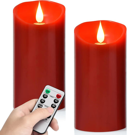 Flameless Battery Operated LED Candles 3D Wick with10key Button Remote Control 24-Hour Timer Set of 2 Electric Flickering Pillar Real Wax，Wedding, Party, Home Decoration