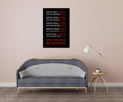 Motivational Wall Art for Office Watch Your Thoughts Inspirational Canvas Painting Inspiring Quotes Posters Prints Artwork Living Room Home Decor Framed Ready to Hang [24''W x 36''H]