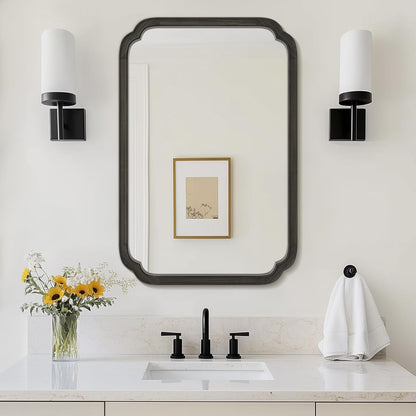 WallBeyond 24" x 36" Rounded Corner Arch Wall Mirror with Wood Frame for Entryway, Living Room or Bedroom Home Decor - Light Woodgrain [24" x 36" Black]