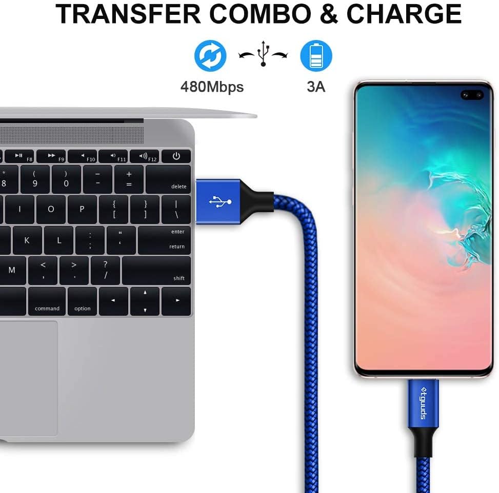 Long USB C Cable [12ft, 2-Pack], etguuds Fast Charging USB A to Type C Charger Cable Braided for Samsung Galaxy S22 S21 S20 Ultra 5G S10 S10E S9 Note 20 10 9, A10e A20 A33 A32 A50 A70, LG, Moto, Pixel