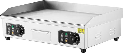 VEVOR Upgraded Commercial Electric Griddle, 2800W Stainless Steel Countertop Flat Top Grill, 26'' Griddle Grill with 2 Shovels and 2 Brushes, 122℉-572 ℉ Adjustable Temp, for Home Restaurant(No Plug)