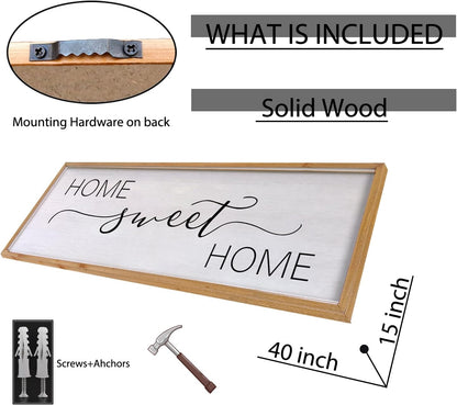 Home Sweet Home Sign Wall Decor 40"x15" Above Bed Living Room Large Wooden Framed Family Plaques Art (Wood)