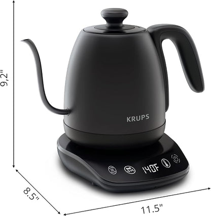 KRUPS Gooseneck Electric Kettle: 1L Stainless Steel, 1350W Fast Boiling, Boils 1 Cup in 80 Seconds, Temperature Control with 8 Presets, 60-Min Keep Warm, Precision Pour for Coffee and Tea