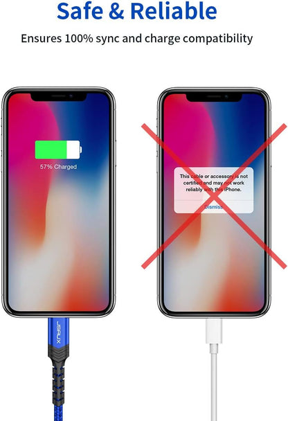 JSAUX for iPhone Charger Cable [2-Pack 6ft], MFi Certified Lightning Cable Fast Charging Charger Cable Compatible with iPhone 13 12 11 Xs Max X XR 8 7 6s 6 Plus 5, iPad, iPod - Blue