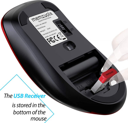 memzuoix 2.4G Wireless Mouse, 1400 DPI Mobile Optical Cordless Mouse with USB Receiver, Portable Computer Mice for Laptop, PC, Desktop, MacBook, 5 Buttons, Red