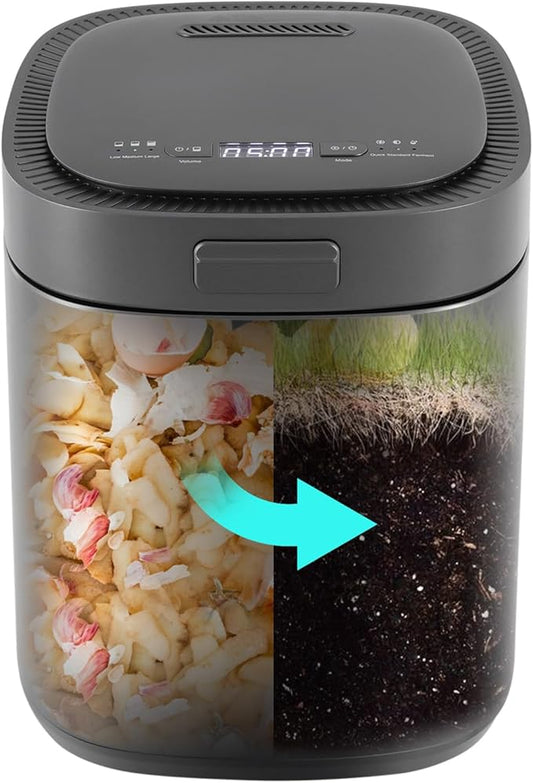 Kitchen Electric Composter 2.5L Larger Capacity Electric Kitchen Composter IndoorSmart Odorless Compost Bin Turns Kitchen Waste to Fertilizer Garden Food Compost Machine (Black)