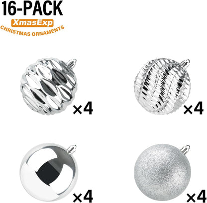 XmasExp 16ct Christmas Balls Ornaments - Shatterproof Large Hanging Ball Decorative Xmas Balls for Holiday Wedding Party Xmas Tree Decoration(3.15"/80mm, Silver)