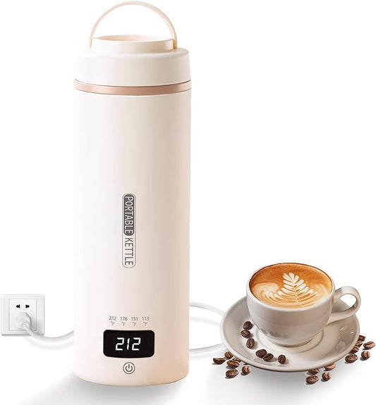 Travel Kettle Mini Portable Electric Kettle with 4 Temperature Settings, Plug in 304 Stainless Steel Mini Travel Electric Kettle with Auto Shut-off (Beige)