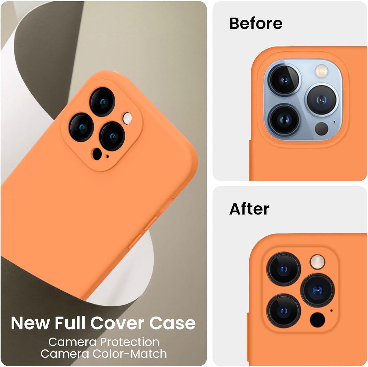 FireNova Designed for iPhone 13 Pro Case, Silicone Upgraded [Camera Protection] Phone Case with [2 Screen Protectors], Soft Anti-Scratch Microfiber Lining Inside, 6.1 inch, Kumquat