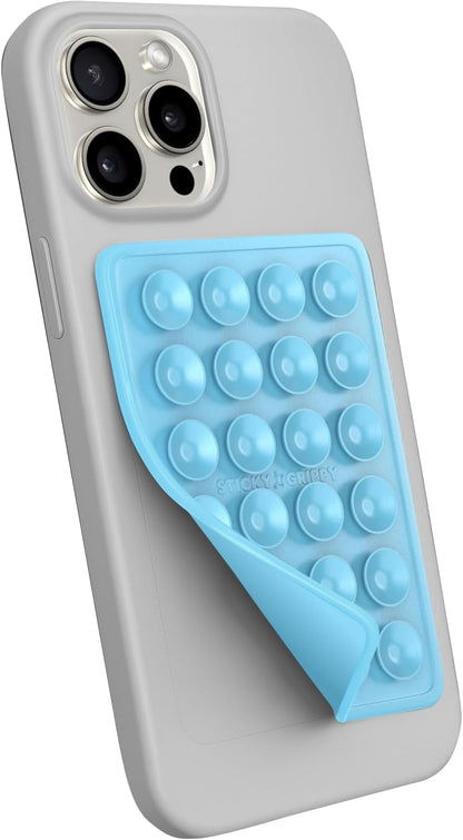 Suction Phone Case Mount, Sillicon Adhesive Phone Accessory for iPhone and Android, Hands-Free Fidget Toy Mirror Shower Phone Holder, Tiktok Videos and Selfies (Pearl Blue)