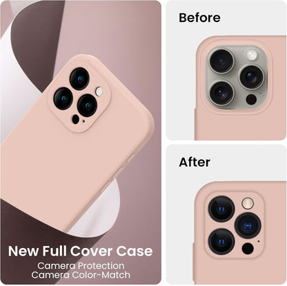 FireNova Designed for iPhone 15 Pro Max Case, Silicone Upgraded [Camera Protection] Phone Case with [2 Screen Protectors], Soft Anti-Scratch Microfiber Lining Inside, 6.7 inch, Pinksand