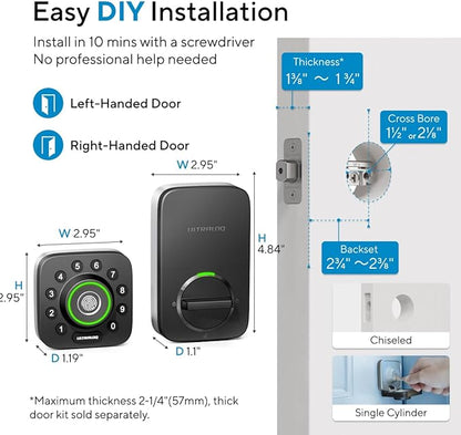 ULTRALOQ U-Bolt Pro WiFi Smart Lock with Door Sensor, 8-in-1 Keyless Entry Door Lock with Fingerprint ID, App Remote Control, Built-in WiFi Keypad Deadbolt, Auto Unlock, IP65 Waterproof, Easy Install