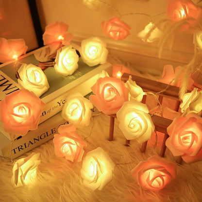 Everlasting Splashes LED Rose Flower Fairy String Lights Battery Operated Warm Flashing Light Romantic Proposal Wedding Party Birthday Christmas Thanksgiving DIY Indoor Outdoor Decorations(Soft White)