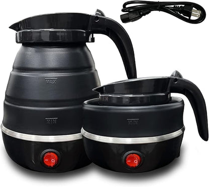 Travel Kettle Electric Small Foldable Portable Kettle,Silicone Collapsible Heating Water Boiler Tea Pot for Camping,Easy for Storage with Separable Power Cord (Black)