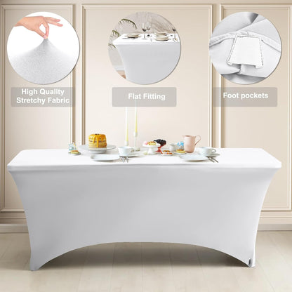 ABCCANOPY 2 Pack 6 FT Off White Spandex Table Cover Stretch Fitted Wrinkle Resistant Tablecloth Reuse for Rectangular Folding Table Patry Event Wedding Banquet Protector