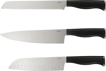 Oster Langmore 15-Piece Stainless Steel Knife Block Set with Black Handles – Full Kitchen Cutlery Set in Black Storage Box