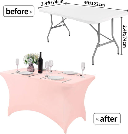 2Pack Spandex Table Cover for 4FT or 6ft or 9ft Table Universal Fitted Stretch Tablecloth for Party, Banquet, Wedding and Events-Blush Pink
