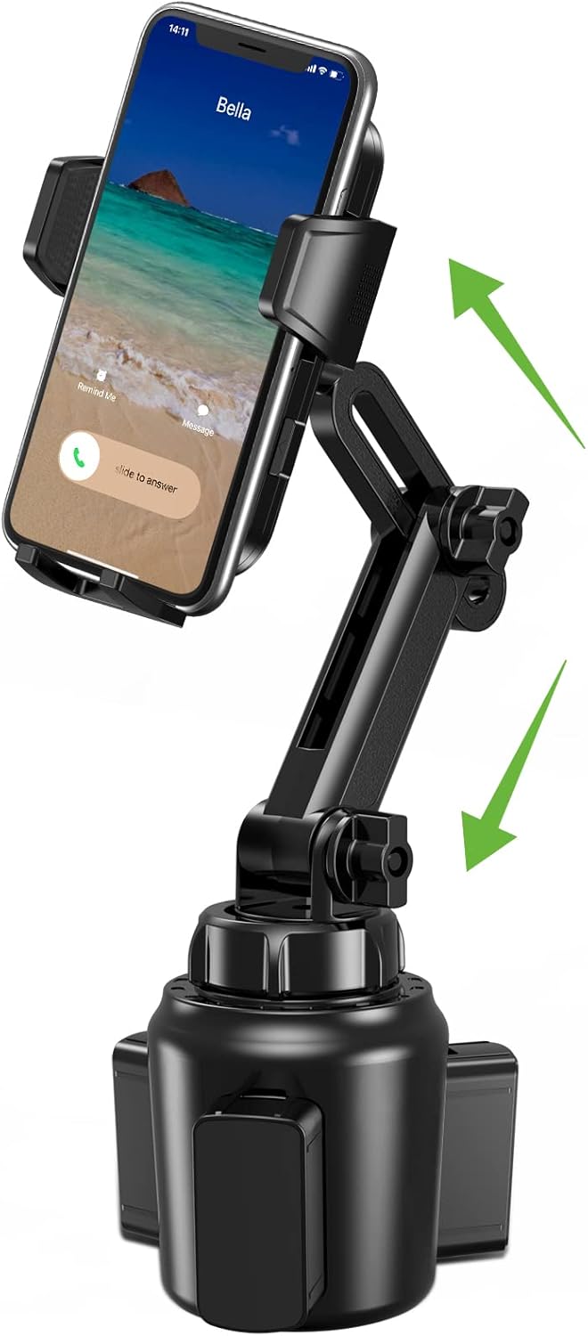 2025 Upgraded Cup Phone Holder for Car, Universal No Shaking Cup Holder Phone Mount with Expandable Base for Car Truck, Adjustable Holders,Compatible with iPhone Samsung All Phones: 1 Pack