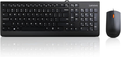 Lenovo 300 USB Combo, Full-Size Wired Keyboard & Mouse, Ergonomic, Left or Right Hand Mouse, Optical Mouse, GX30M39606, Black