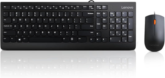 Lenovo 300 USB Combo, Full-Size Wired Keyboard & Mouse, Ergonomic, Left or Right Hand Mouse, Optical Mouse, GX30M39606, Black